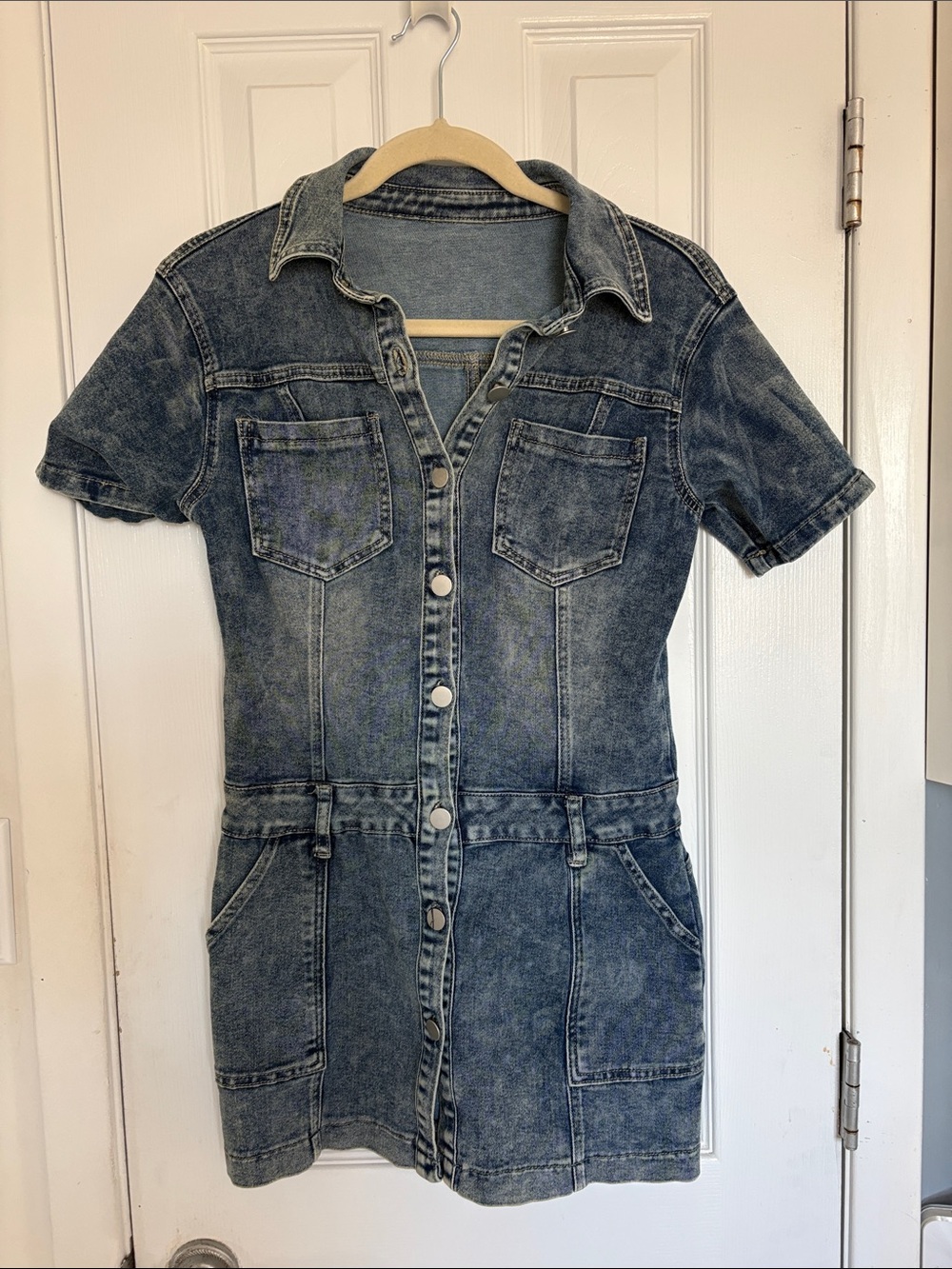 Forever 21 Washed Denim Button-Front Mini Dress - Blue